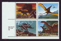 USA, Prehistoric animals, 1989, 4 stamps