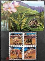 Central African Republic, Prehistoric animals, 2001, 5 stamps