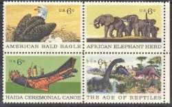 США, Доисторические животные, 1970, 4 шт.